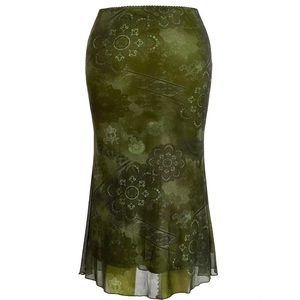 NWT SHEIN Curve 3XL ROMWE PUNK Plus Floral Print Mermaid Hem Mesh Skirt